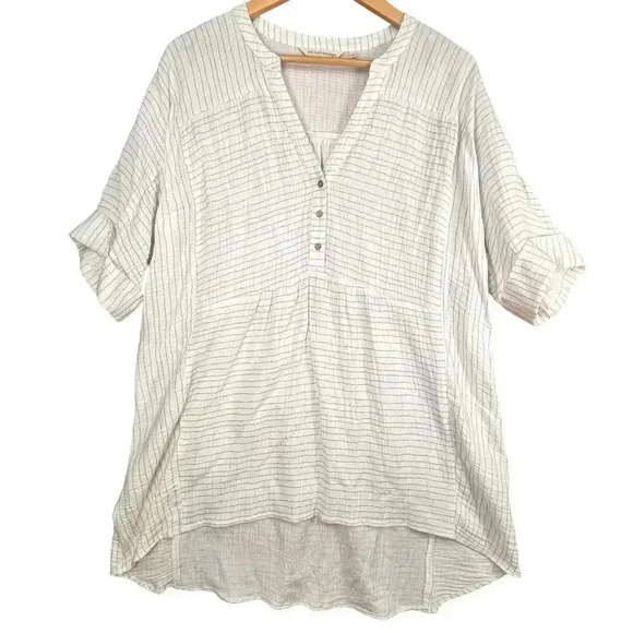 Soft Surroundings Off White Gray Striped Lagenlook Long Sleeve Tunic Medium‎ - Picture 1 of 5